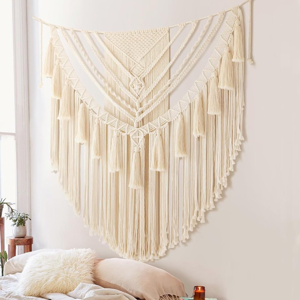Boho Macrame Woven Handmade Craft Mid Century Modern Hanging Tassel Room Decor - Picture 1 of 8